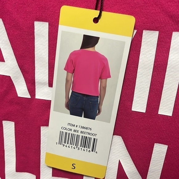 Calvin Klein Jeans Pink French Terry Short Sleeve Crop Top Logo Tee NWT - Picture 5 of 6